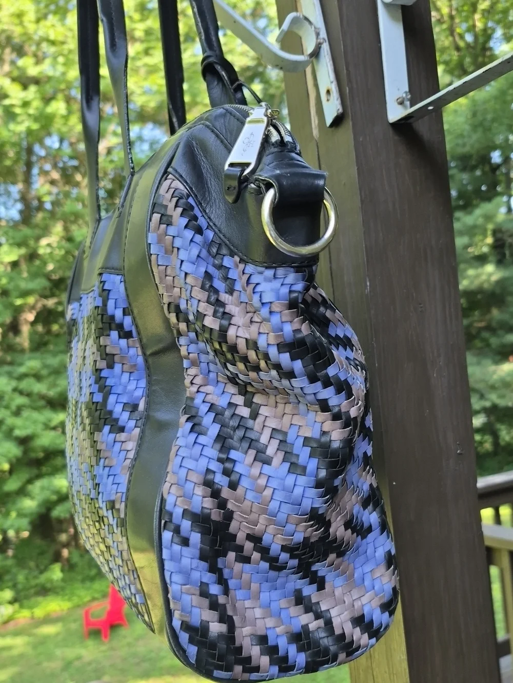 Vintage Cole Haan Woven Blue Leather tote Crossbody Tote Bag